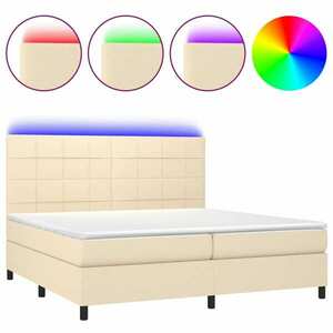 vidaXL krémszínű szövet rugós és LED-es ágy matraccal 200 x 200 cm kép