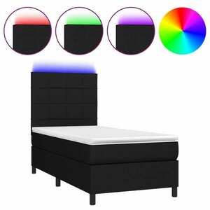 Fekete szövet rugós és led-es ágy matraccal 100x200 cm kép