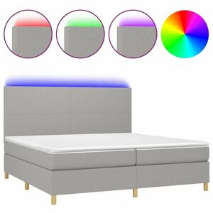 Világosszürke szövet rugós és led-es ágy matraccal 200x200 cm kép