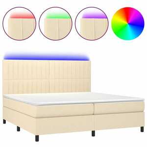 vidaXL krémszínű szövet rugós és LED-es ágy matraccal 200 x 200 cm kép