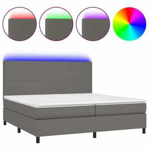 Szürke műbőr rugós ágy matraccal és led-del 200x200 cm kép
