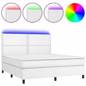Fehér műbőr rugós ágy matraccal és led-del 180x200 cm kép