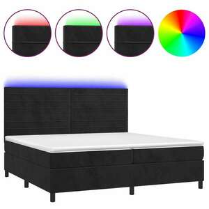 Fekete bársony rugós és led-es ágy matraccal 200x200 cm kép
