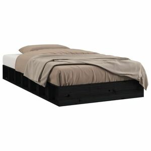 vidaXL Double fekete tömör fa ágykeret 135 x 190 cm kép