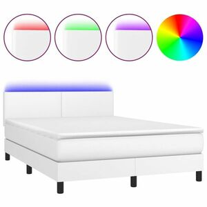 Fehér műbőr rugós ágy matraccal és led-del 140x200 cm kép