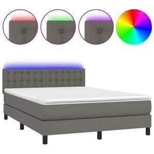 Szürke műbőr rugós ágy matraccal és led-del 140x190 cm kép