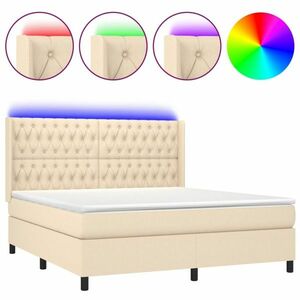 vidaXL krémszínű szövet rugós és LED-es ágy matraccal 180 x 200 cm kép