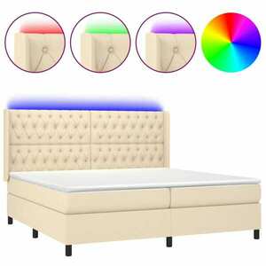 vidaXL krémszínű szövet rugós és LED-es ágy matraccal 200 x 200 cm kép