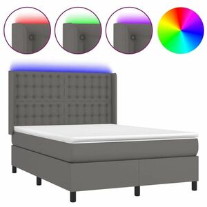 vidaXL szürke műbőr rugós ágy matraccal és LED-del 140x190 cm kép