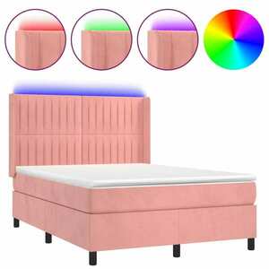 Rózsaszín bársony rugós és led-es ágy matraccal 140x190 cm kép