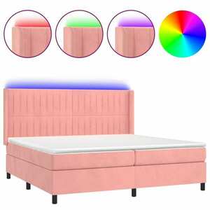 vidaXL rózsaszín bársony rugós és LED-es ágy matraccal 200x200 cm kép