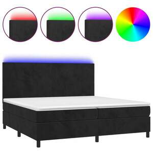 vidaXL fekete bársony rugós és LED-es ágy matraccal 200x200 cm kép