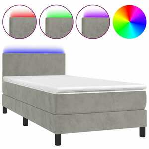 vidaXL világosszürke bársony rugós és LED-es ágy matraccal 90x200 cm kép