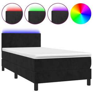 Fekete bársony rugós és led-es ágy matraccal 90x200 cm kép