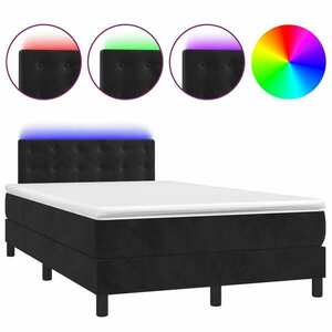 vidaXL fekete bársony rugós és LED-es ágy matraccal 120x200 cm kép