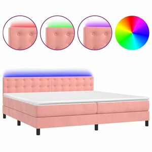 vidaXL rózsaszín bársony rugós és LED-es ágy matraccal 200x200 cm kép