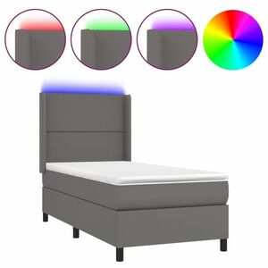 vidaXL szürke műbőr rugós ágy matraccal és LED-del 90x190 cm kép