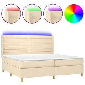 vidaXL krémszínű szövet rugós és LED-es ágy matraccal 200 x 200 cm kép