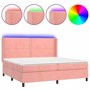 vidaXL rózsaszín bársony rugós és LED-es ágy matraccal 200x200 cm kép