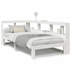vidaXL fehér tömör fenyőfa könyvespolcos ágy matrac nélkül 90 x 200 cm kép
