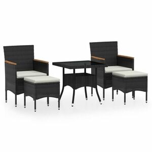 5 részes fekete polyrattan és edzett üveg kerti étkezőgarnitúra kép