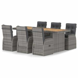 vidaXL 7 részes kültéri polyrattan étkezőgarnitúra párnákkal kép