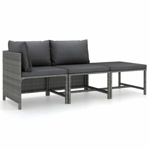 vidaXL 3 részes szürke polyrattan kerti ülőgarnitúra párnákkal kép