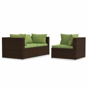 vidaXL 3 részes barna polyrattan kerti bútorszett párnákkal kép