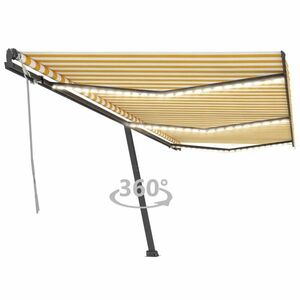 vidaXL sárga és fehér kézzel kihúzható LED-es napellenző 600x300 cm kép