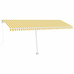 vidaXL sárga és fehér kézzel kihúzható LED-es napellenző 500x350 cm kép
