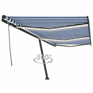 vidaXL kék és fehér kézzel kihúzható LED-es napellenző 600 x 350 cm kép