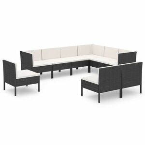 vidaXL 9-részes fekete polyrattan kerti bútorszett párnákkal kép
