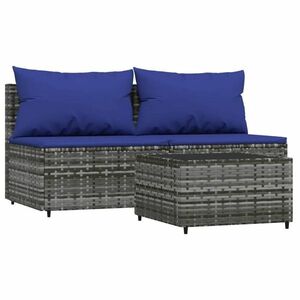 vidaXL 3 részes szürke polyrattan kerti ülőgarnitúra párnákkal kép