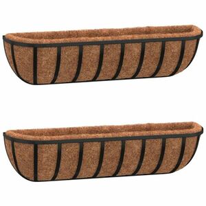 vidaXL 2 db fekete acél fali növénytartó kókusz béléssel 76x21x16 cm kép
