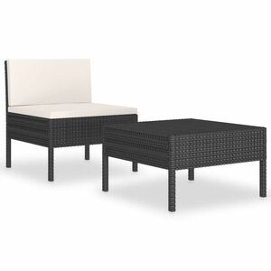 vidaXL 2-részes fekete polyrattan kerti bútorszett párnákkal kép