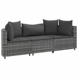 vidaXL 3 részes szürke polyrattan kerti ülőgarnitúra párnákkal kép