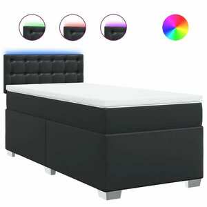 vidaXL fekete műbőr rugós ágy matraccal 90 x 200 cm kép