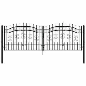 vidaXL fekete porszórt acél kerítéskapu lándzsa hegyekkel 305 x 151 cm kép