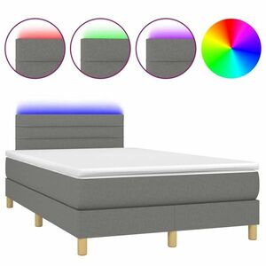 vidaXL sötétszürke szövet rugós és LED-es ágy matraccal 120 x 190 cm kép
