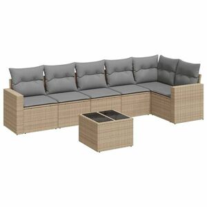 vidaXL 7 részes bézs polyrattan kerti ülőgarnitúra párnákkal kép