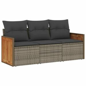vidaXL 3 részes szürke polyrattan kerti ülőgarnitúra párnákkal kép