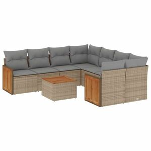 vidaXL 9 részes bézs polyrattan kerti ülőgarnitúra párnákkal kép
