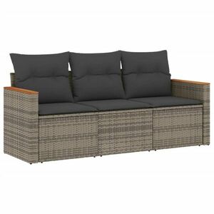 vidaXL 3 részes szürke polyrattan kerti ülőgarnitúra párnákkal kép