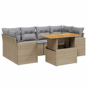 vidaXL 7 részes bézs polyrattan kerti ülőgarnitúra párnákkal kép