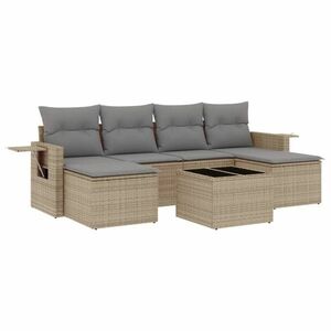vidaXL 7 részes bézs polyrattan kerti ülőgarnitúra párnákkal kép