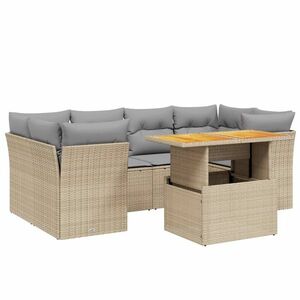 vidaXL 7 részes bézs polyrattan kerti ülőgarnitúra párnákkal kép