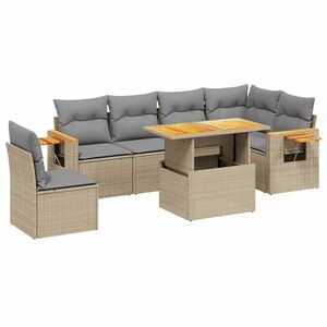 vidaXL 7 részes bézs polyrattan kerti ülőgarnitúra párnákkal kép