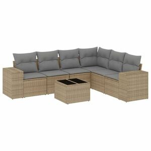 vidaXL 7 részes bézs polyrattan kerti ülőgarnitúra párnákkal kép