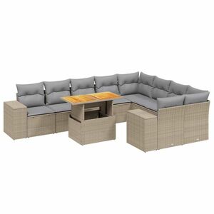 vidaXL 10 részes bézs polyrattan kerti ülőgarnitúra párnával kép