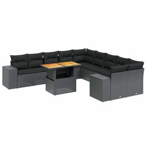vidaXL 11 részes fekete polyrattan kerti ülőgarnitúra párnákkal kép